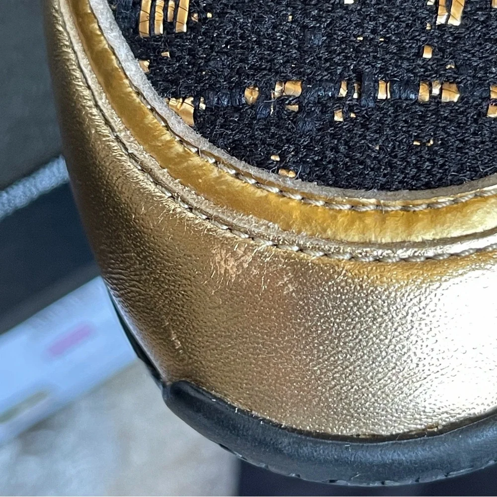 Chanel High Top Sneakers 19A Metiers d'Art Gold Metallic & Black Tweed SZ 39